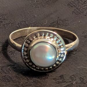 Elegant 925 Solid Sterling Silver Ring Genuine Natural Pearl Ring Size 6.75